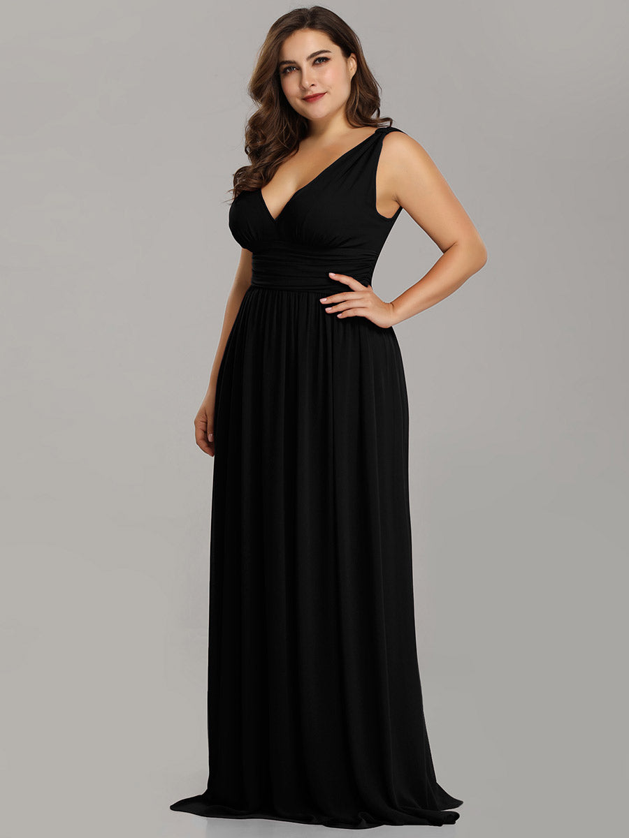 Damen V-Ausschnitt Lange Chiffon Abendkleider Festkleider 09016 #farbe_Schwarz