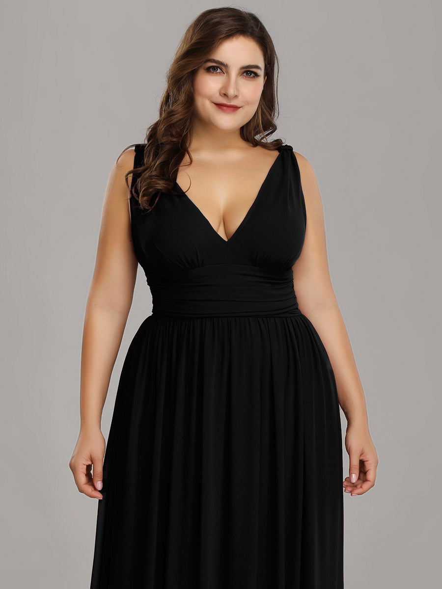 Damen V-Ausschnitt Lange Chiffon Abendkleider Festkleider 09016 #farbe_Schwarz