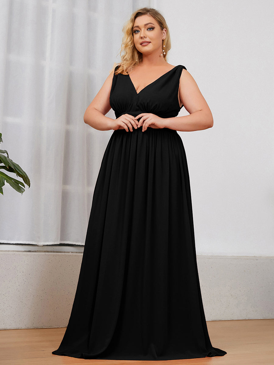 Damen V-Ausschnitt Lange Chiffon Abendkleider Festkleider 09016 #farbe_Schwarz