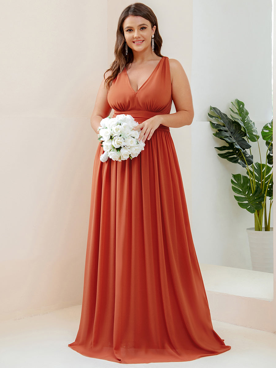 Damen V-Ausschnitt Lange Chiffon Abendkleider Festkleider 09016 #farbe_Gebranntes Orange