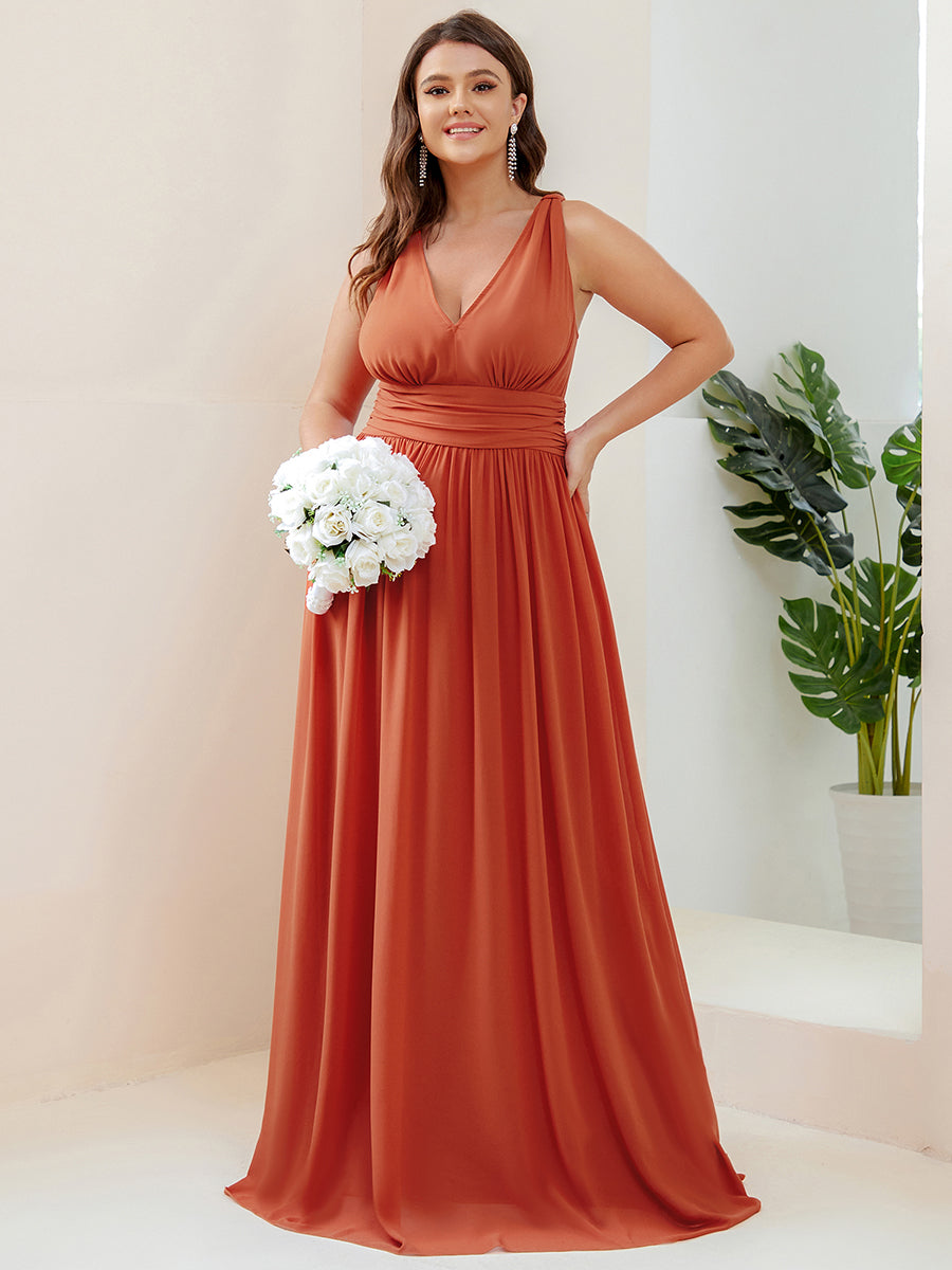 Damen V-Ausschnitt Lange Chiffon Abendkleider Festkleider 09016 #farbe_Gebranntes Orange