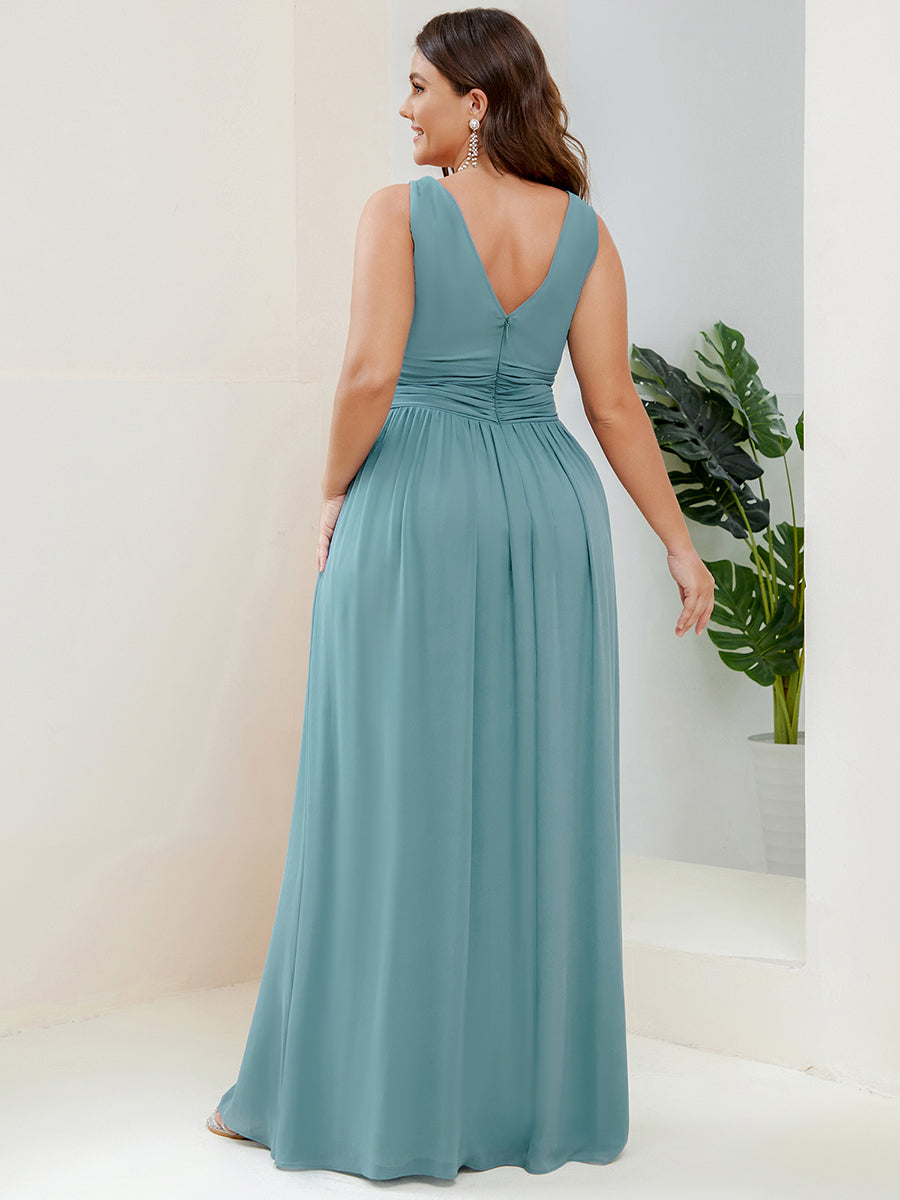Damen V-Ausschnitt Lange Chiffon Abendkleider Festkleider 09016 #farbe_Hellpetrol
