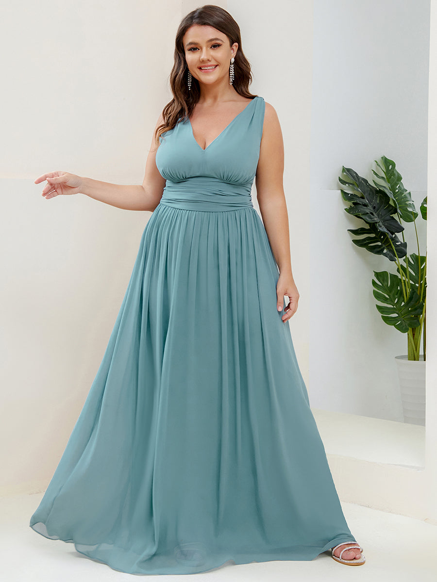 Damen V-Ausschnitt Lange Chiffon Abendkleider Festkleider 09016 #farbe_Hellpetrol