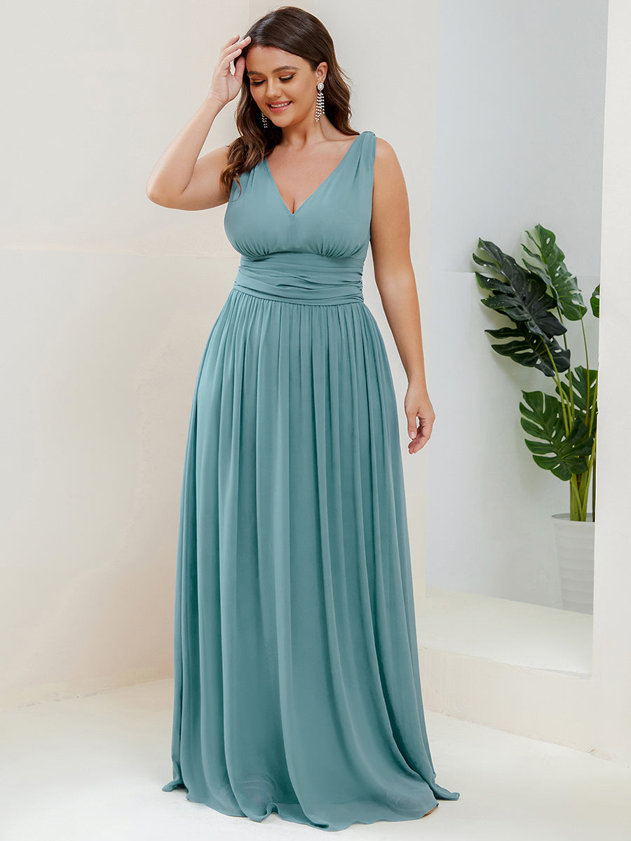 Damen V-Ausschnitt Lange Chiffon Abendkleider Festkleider 09016 #farbe_Hellpetrol