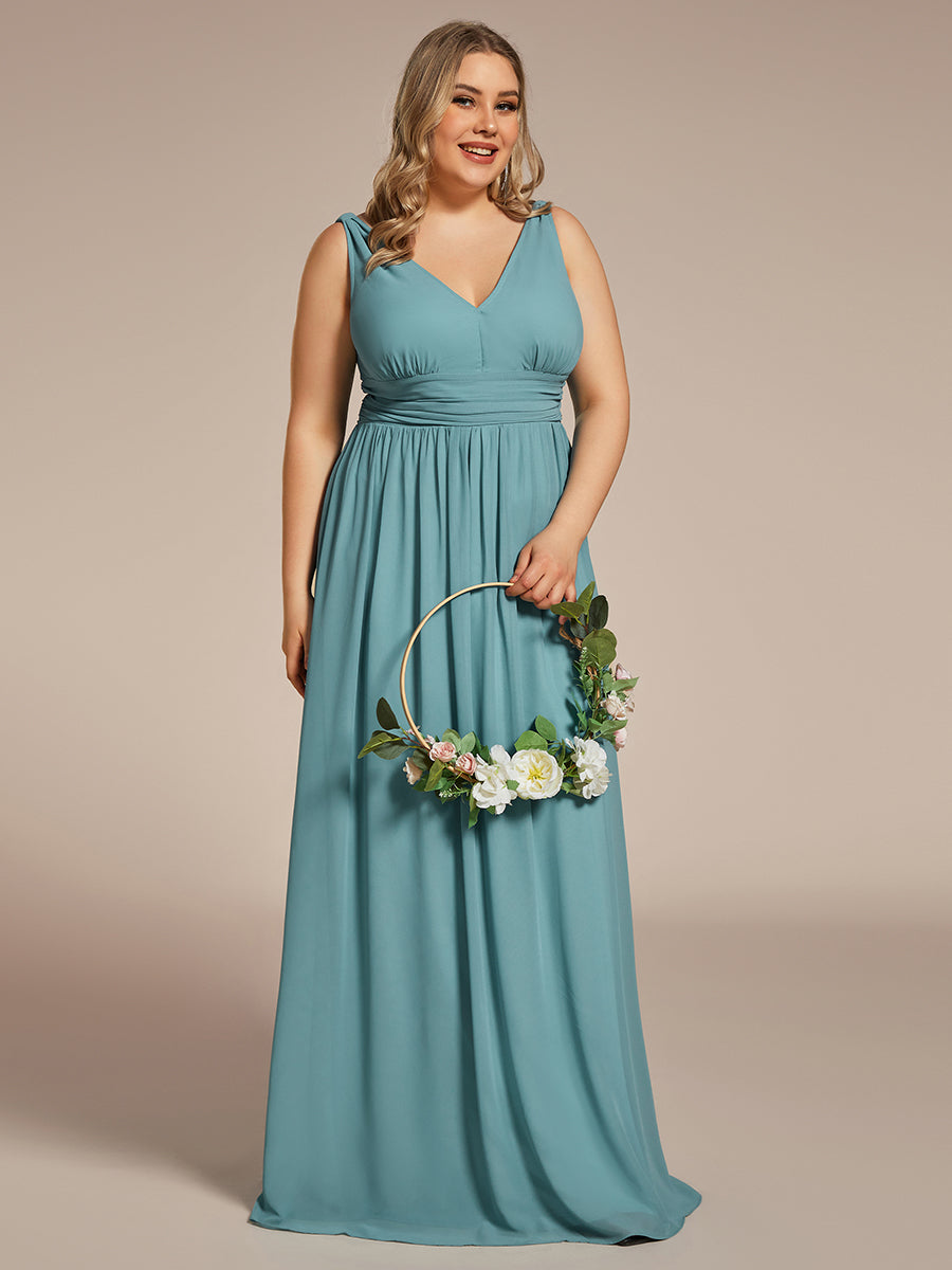 Damen V-Ausschnitt Lange Chiffon Abendkleider Festkleider 09016 #farbe_Hellpetrol