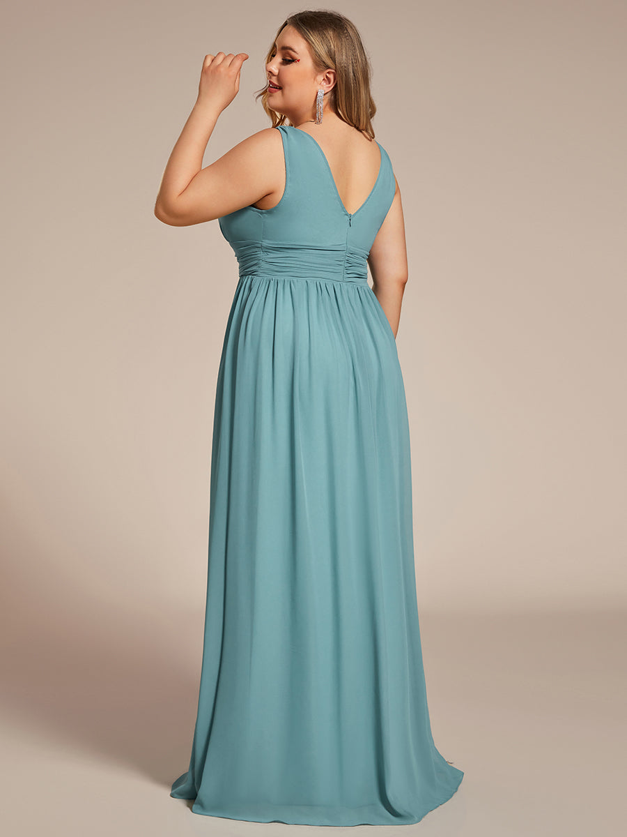 Damen V-Ausschnitt Lange Chiffon Abendkleider Festkleider 09016 #farbe_Hellpetrol
