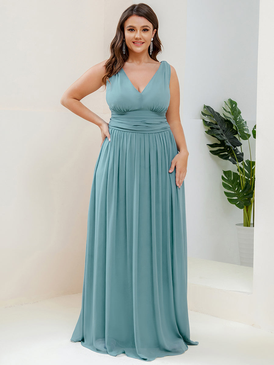 Damen V-Ausschnitt Lange Chiffon Abendkleider Festkleider 09016 #farbe_Hellpetrol