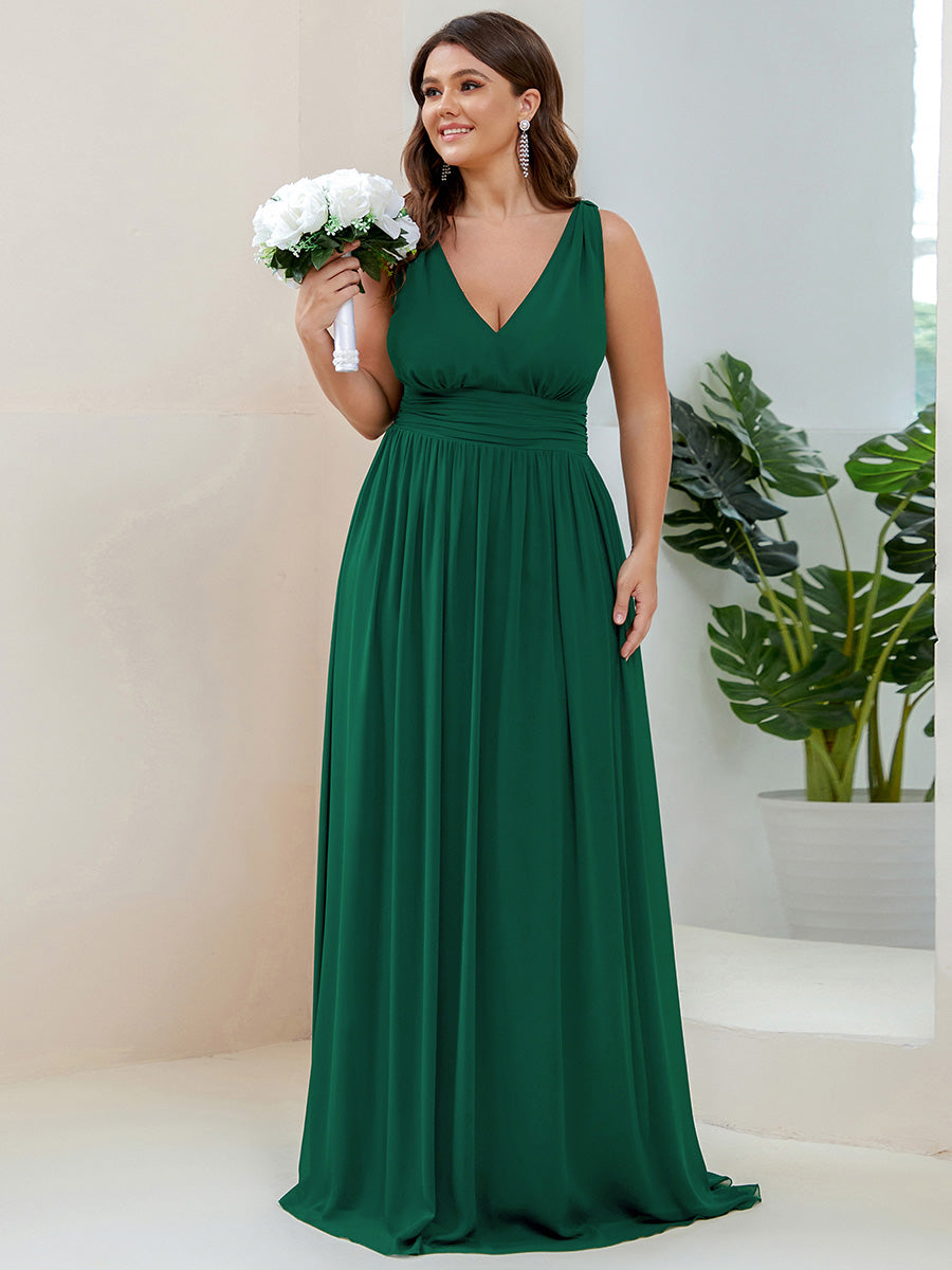 Damen V-Ausschnitt Lange Chiffon Abendkleider Festkleider 09016 #farbe_Dunkelgrün