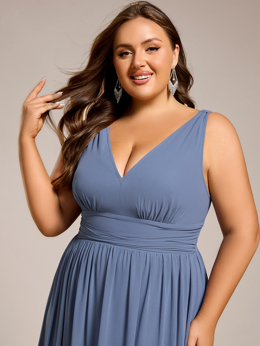 Damen V-Ausschnitt Lange Chiffon Abendkleider Festkleider 09016 #farbe_Taubenblau