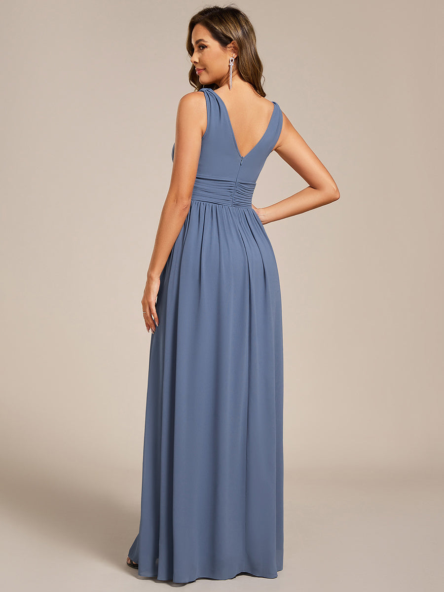 Damen V-Ausschnitt Lange Chiffon Abendkleider Festkleider 09016 #farbe_Taubenblau