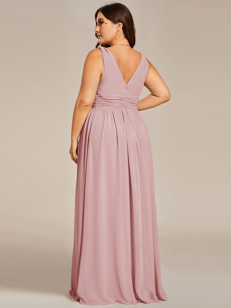 Damen V-Ausschnitt Lange Chiffon Abendkleider Festkleider 09016 #farbe_Altrosa
