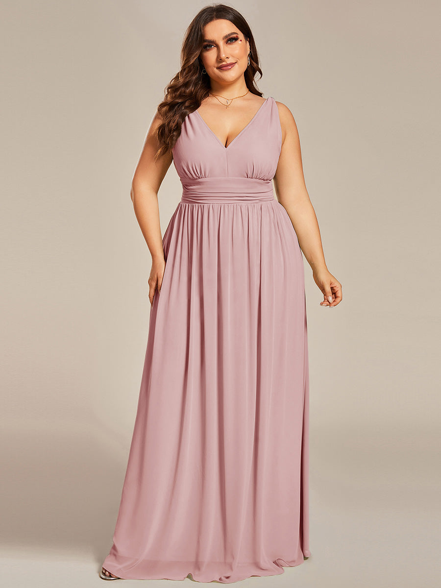 Damen V-Ausschnitt Lange Chiffon Abendkleider Festkleider 09016 #farbe_Altrosa