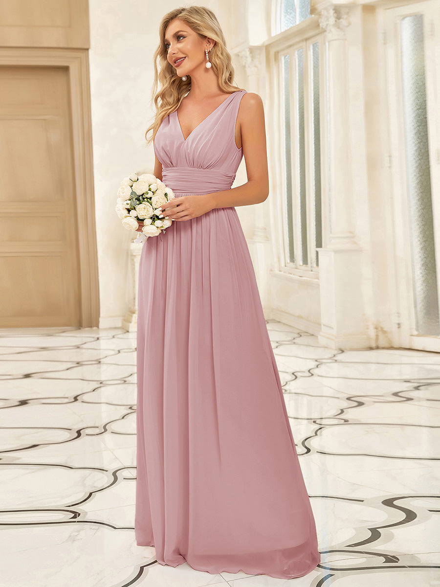 Bodenlanger A-Linien Chiffon Kleid Mit Tiefem V-Ausschnitt Eleganz Kleid #Farbe_Altrosa