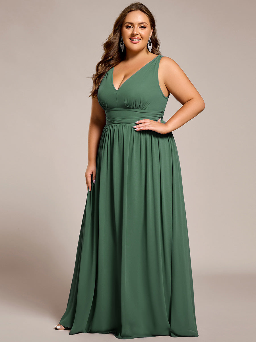 Damen V-Ausschnitt Lange Chiffon Abendkleider Festkleider 09016 #farbe_Eukalyptus