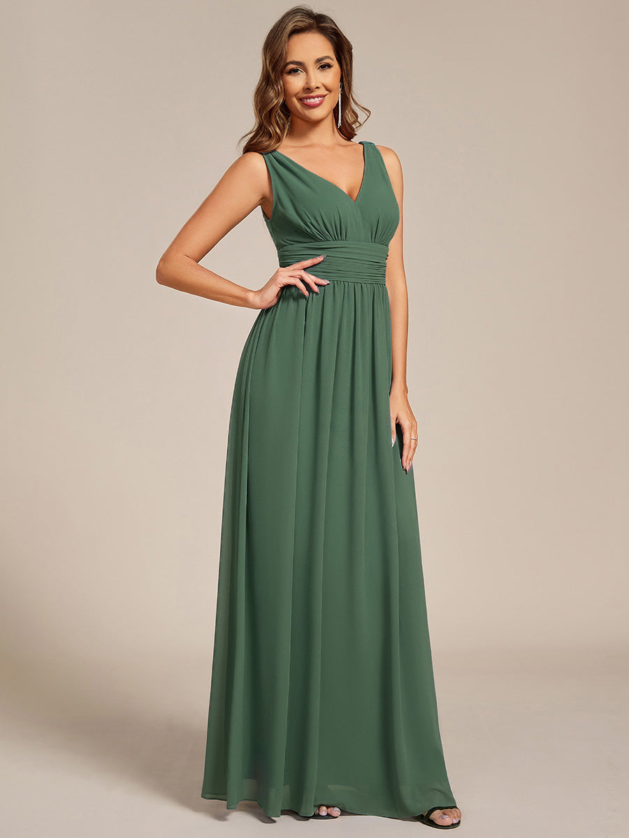 Damen V-Ausschnitt Lange Chiffon Abendkleider Festkleider 09016 #farbe_Eukalyptus