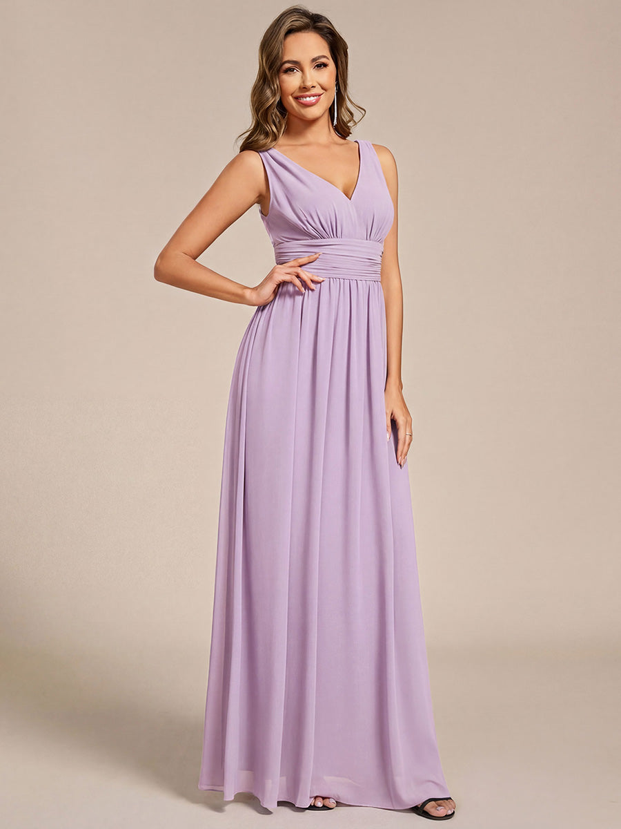 Bodenlanger A-Linien Chiffon Kleid Mit Tiefem V-Ausschnitt Eleganz Kleid #Farbe_Mattflieder