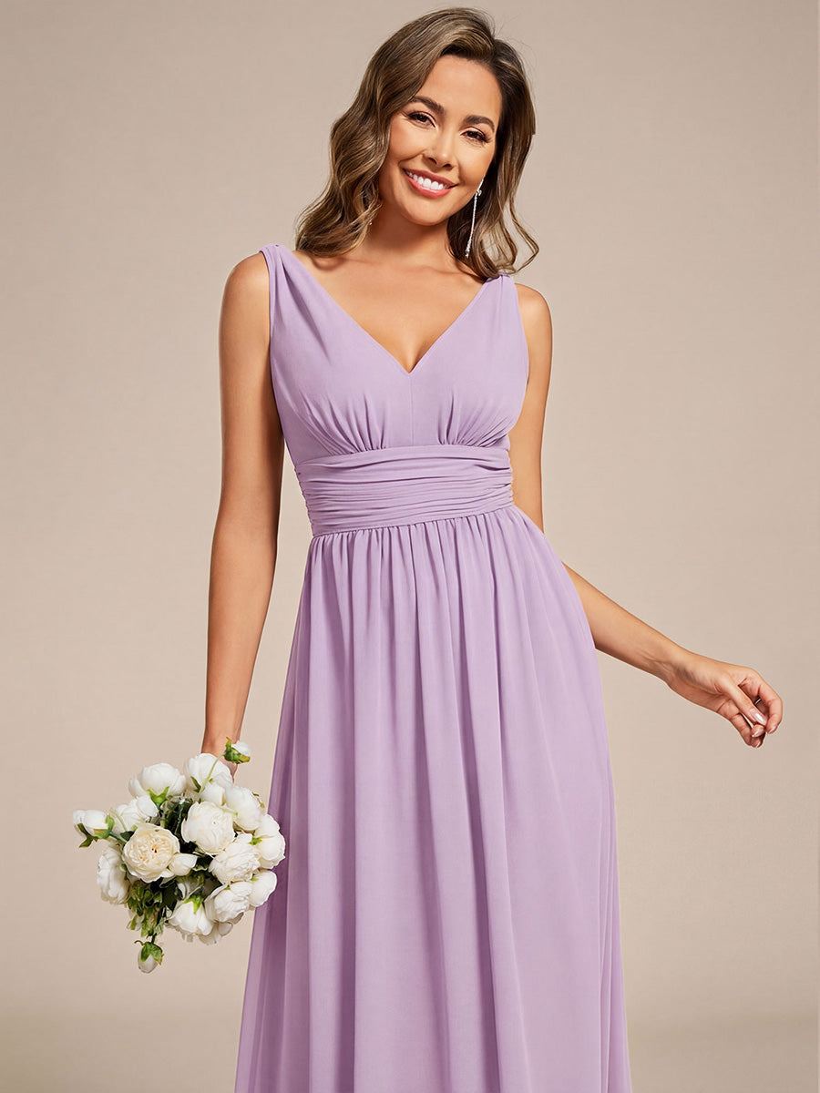 Bodenlanger A-Linien Chiffon Kleid Mit Tiefem V-Ausschnitt Eleganz Kleid #Farbe_Mattflieder