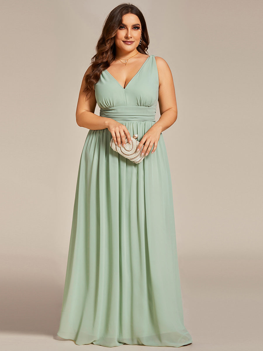 Damen V-Ausschnitt Lange Chiffon Abendkleider Festkleider 09016 #farbe_Mintgrün