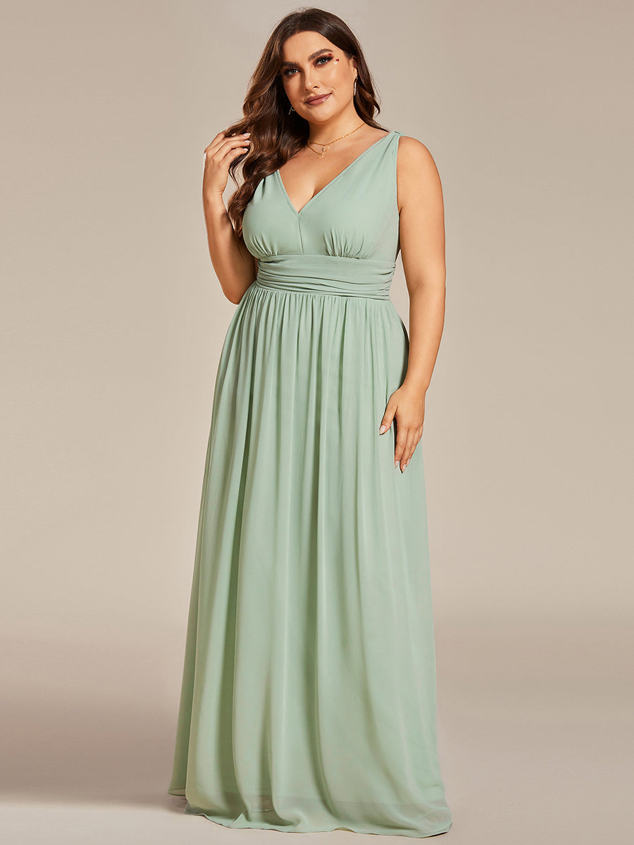 Damen V-Ausschnitt Lange Chiffon Abendkleider Festkleider 09016 #farbe_Mintgrün