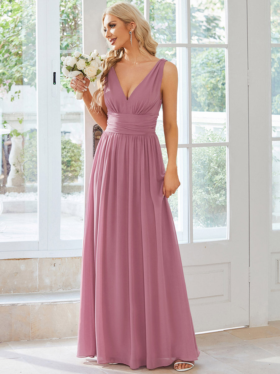 Damen V-Ausschnitt Lange Chiffon Abendkleider Festkleider 09016 #farbe_Orchideenviolett