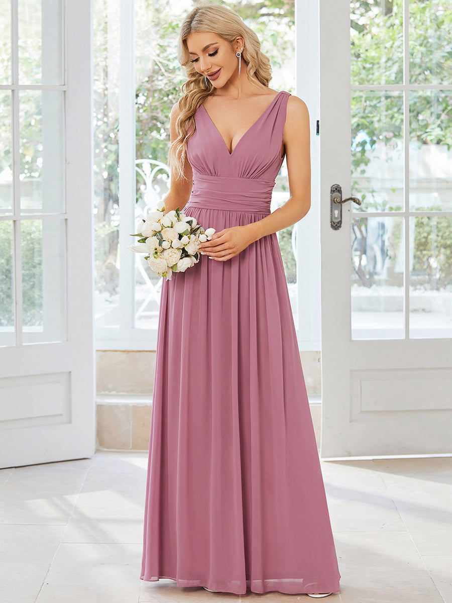 Damen V-Ausschnitt Lange Chiffon Abendkleider Festkleider 09016 #farbe_Orchideenviolett