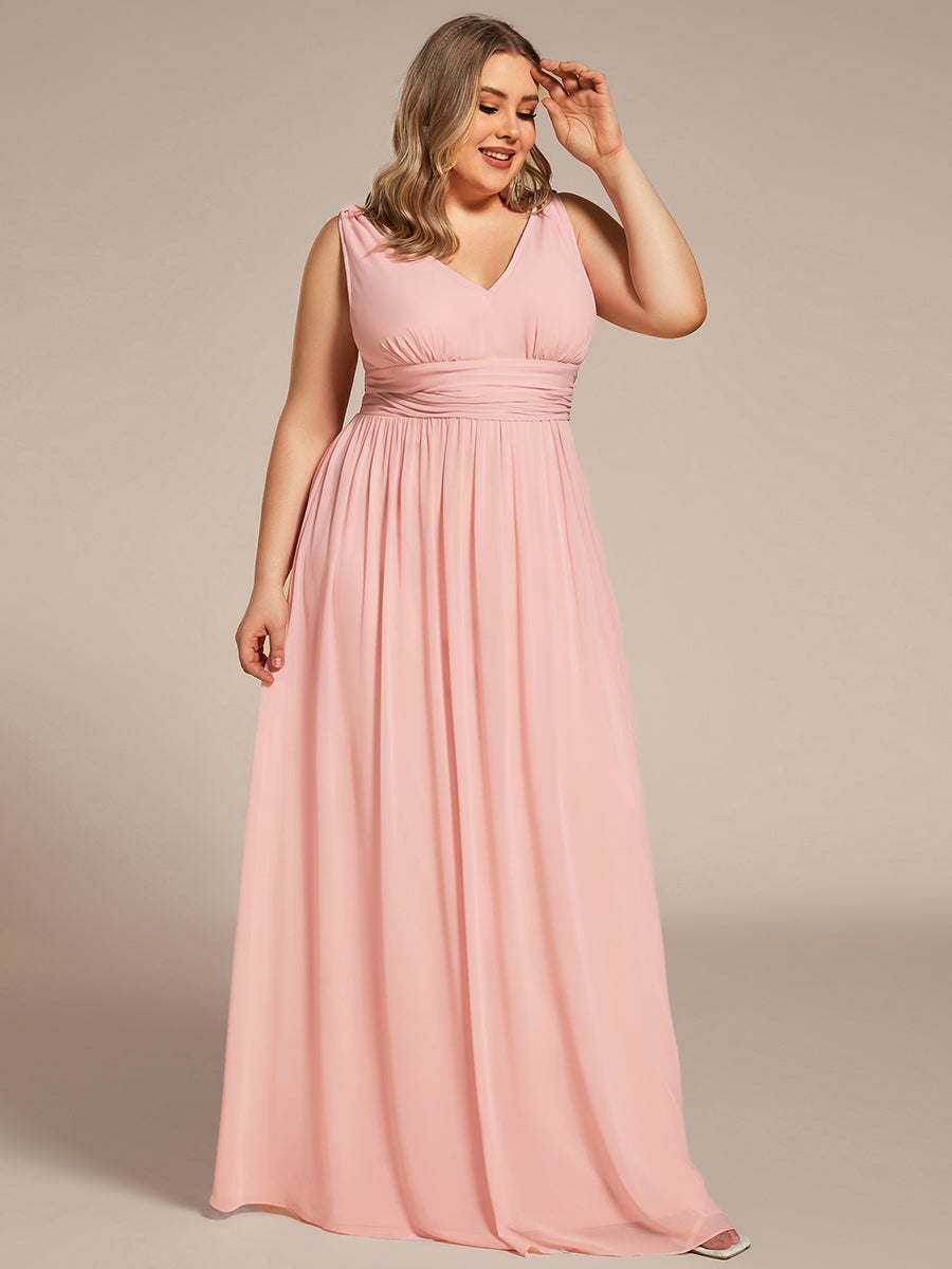 Damen V-Ausschnitt Lange Chiffon Abendkleider Festkleider 09016 #farbe_Rosa