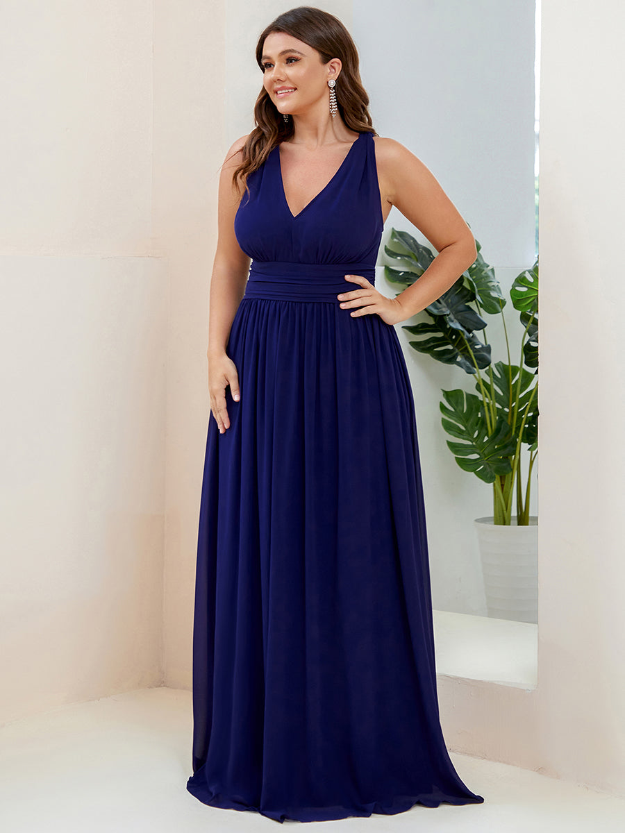Damen V-Ausschnitt Lange Chiffon Abendkleider Festkleider 09016 #farbe_Königsblau
