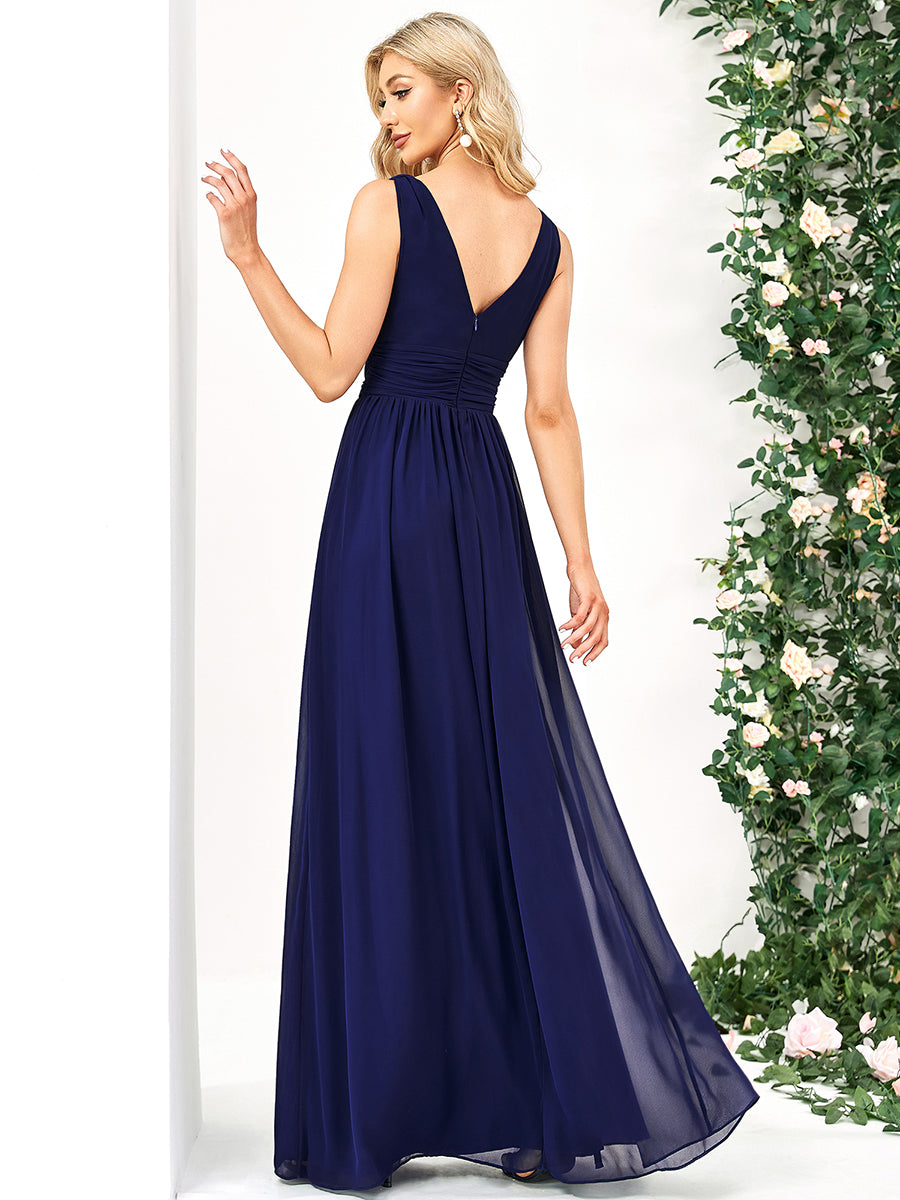 Damen V-Ausschnitt Lange Chiffon Abendkleider Festkleider 09016 #farbe_Königsblau