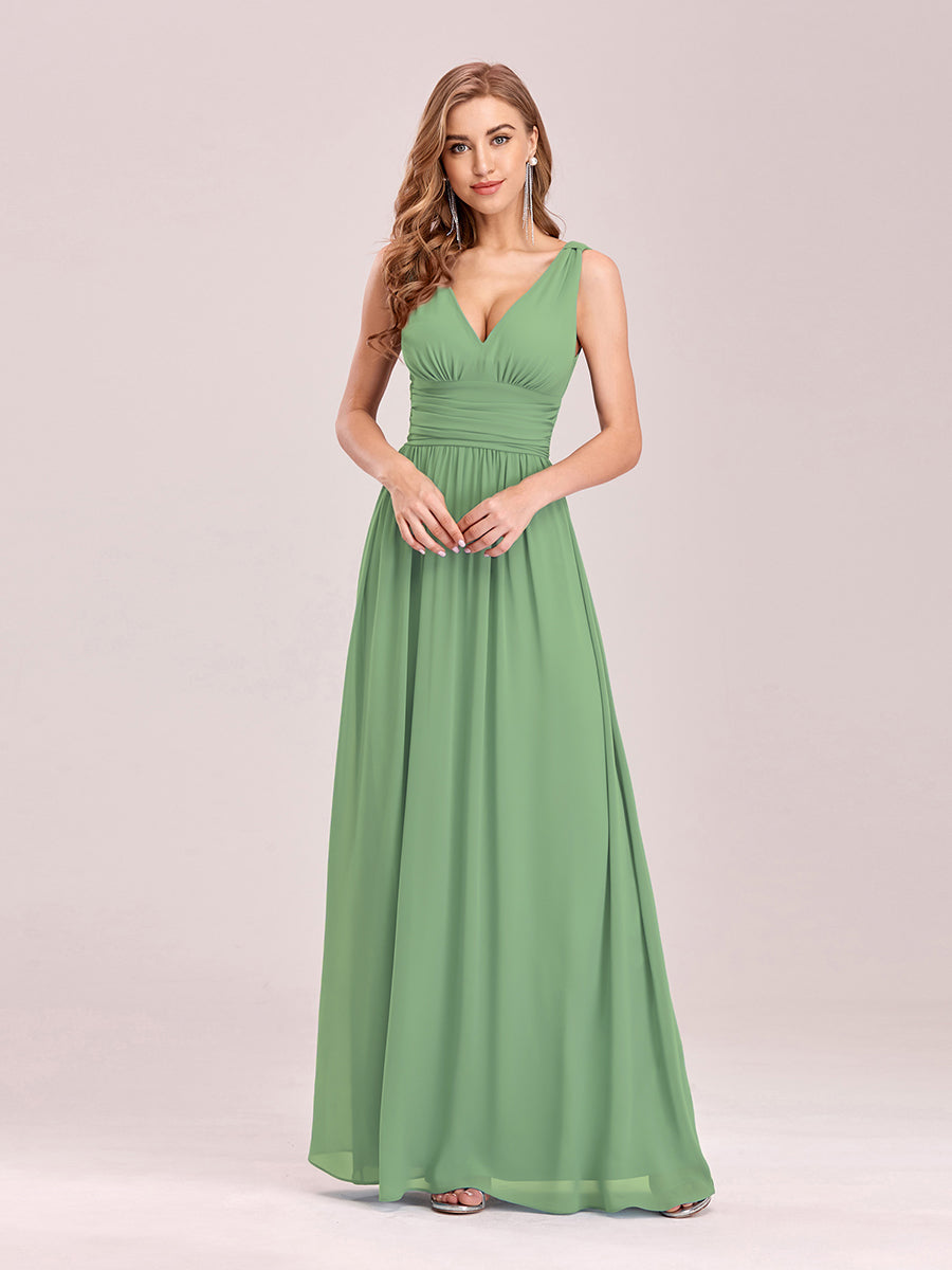 Bodenlanger A-Linien Chiffon Kleid Mit Tiefem V-Ausschnitt Eleganz Kleid #Farbe_Salbeigrün