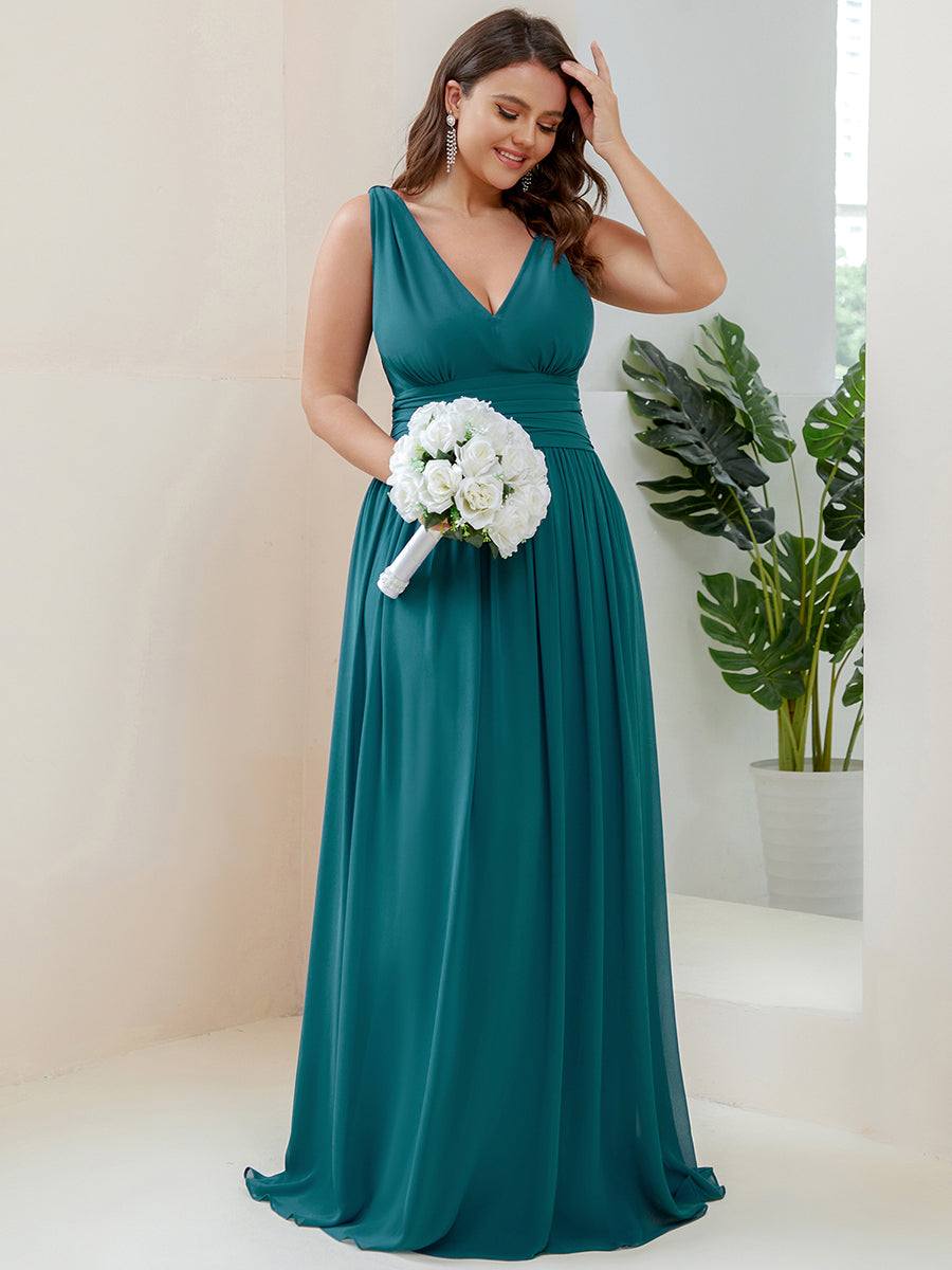 Damen V-Ausschnitt Lange Chiffon Abendkleider Festkleider 09016 #farbe_Petrol