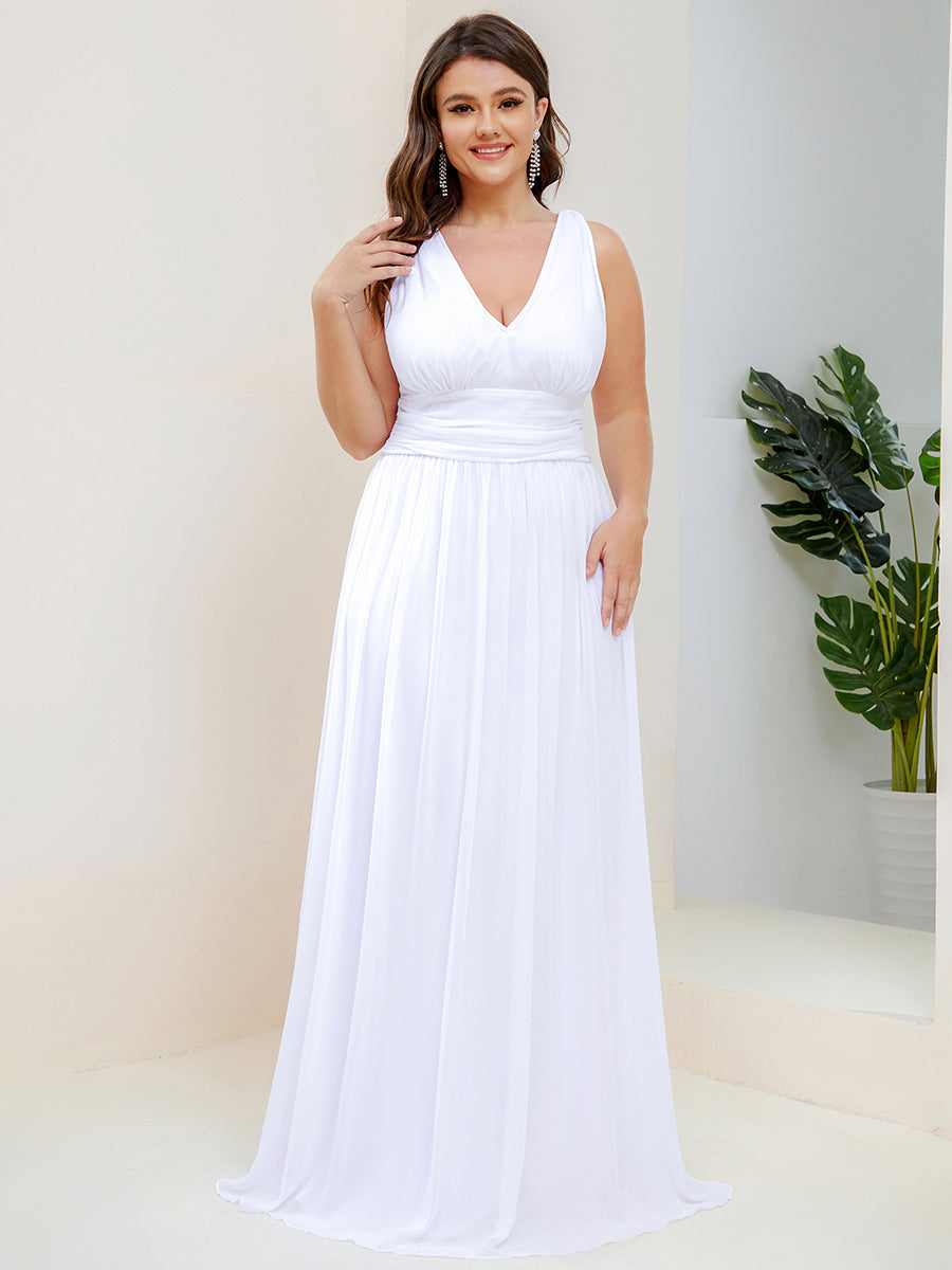 Damen V-Ausschnitt Lange Chiffon Abendkleider Festkleider 09016 #farbe_Weiß