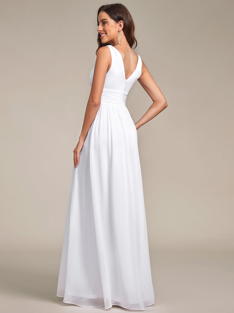 Bodenlanger A-Linien Chiffon Kleid Mit Tiefem V-Ausschnitt Eleganz Kleid