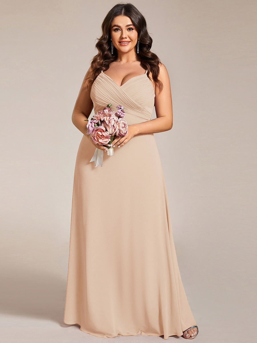 Brautjungfernkleid mit V-Ausschnitt schmalen Trägern und bodenlangem Rock #Farbe_Blush-Rosa