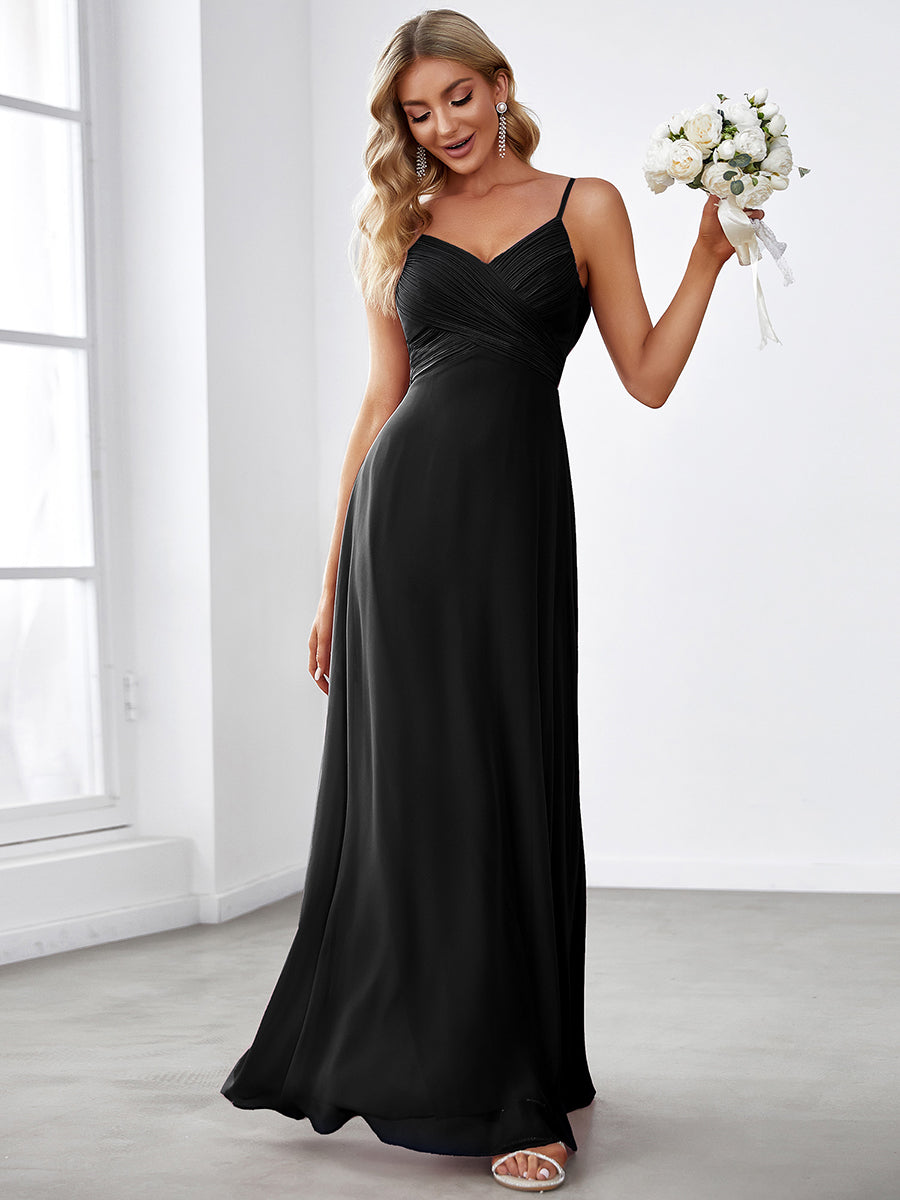 Brautjungfernkleid mit V-Ausschnitt schmalen Trägern und bodenlangem Rock #Farbe_Schwarz
