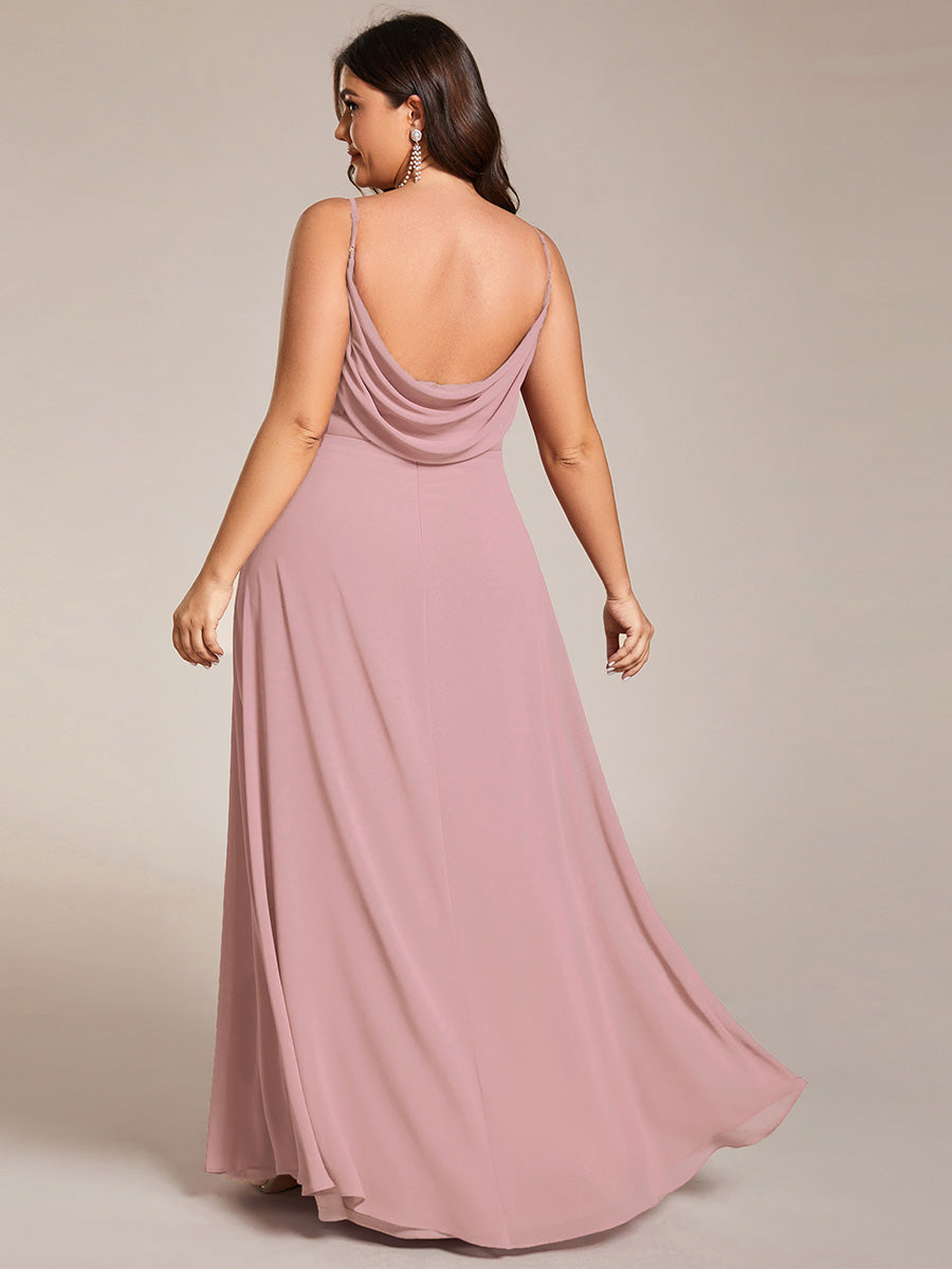 Brautjungfernkleid mit V-Ausschnitt schmalen Trägern und bodenlangem Rock #Farbe_Altrosa