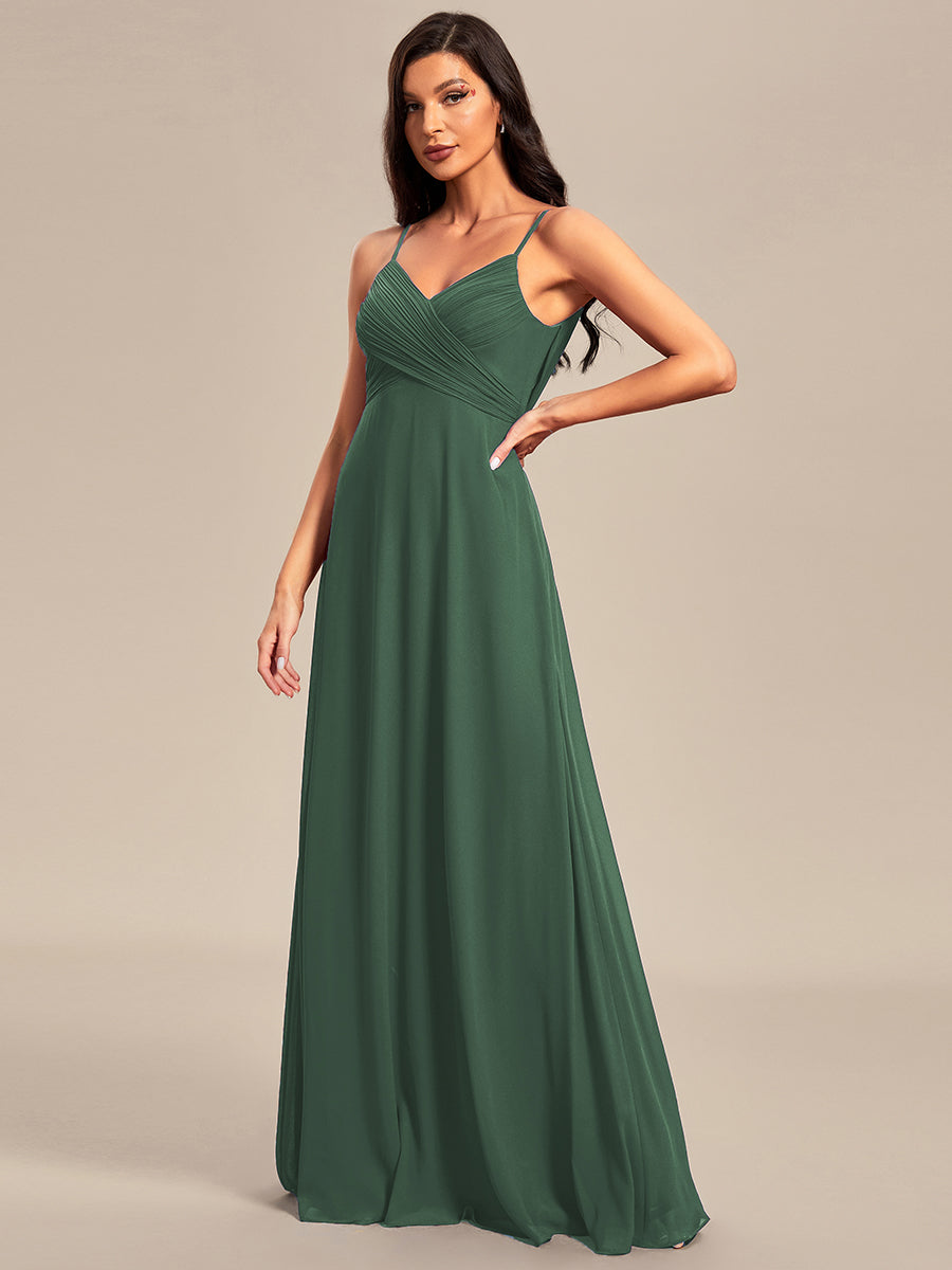Bodenlanger V-Ausschnitt A-Linie Chiffon Kleid Plissiert Rückenfrei Eleganz Kleid #Farbe_Eukalyptus