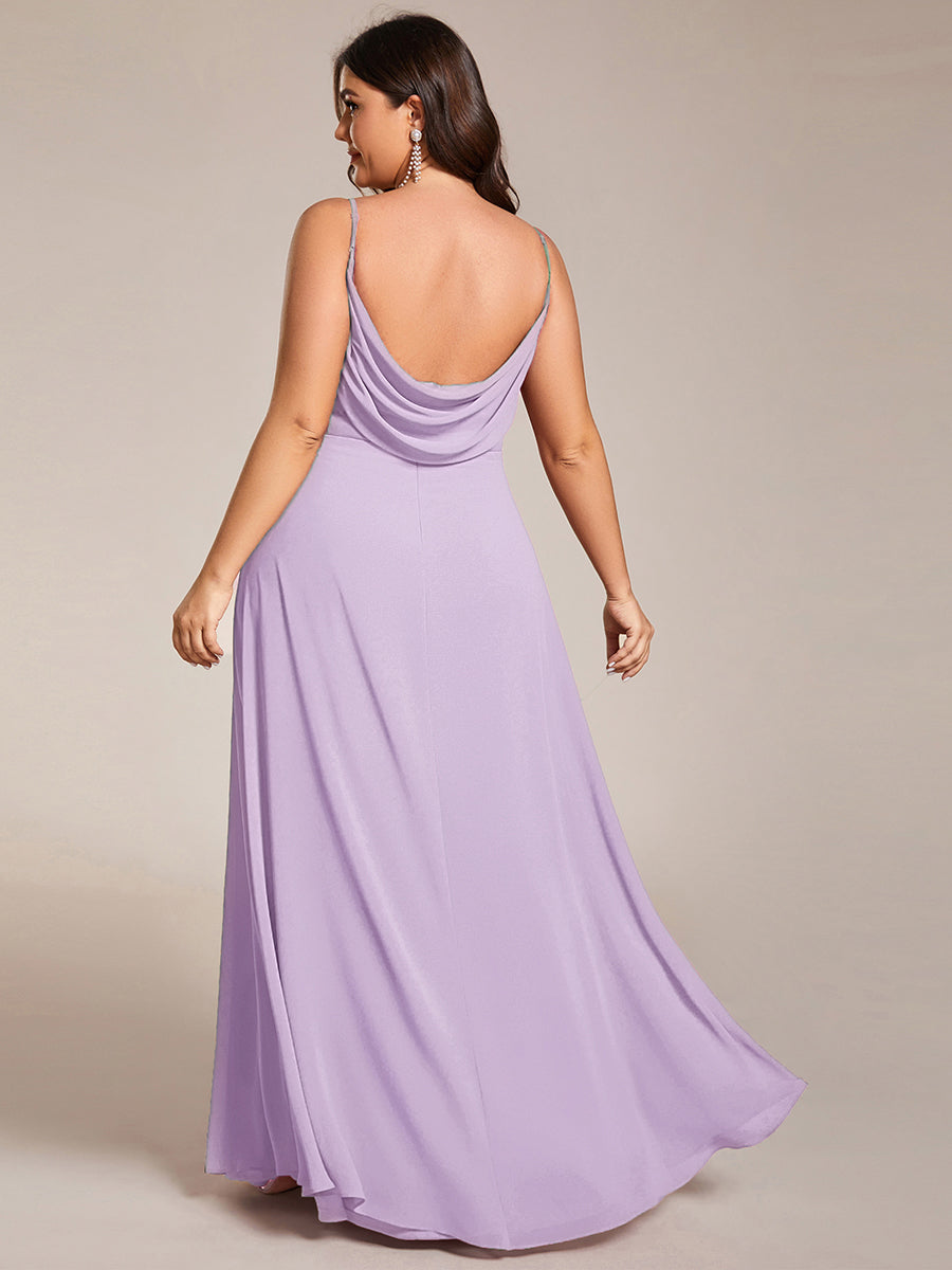 Brautjungfernkleid mit V-Ausschnitt schmalen Trägern und bodenlangem Rock #Farbe_Mattflieder