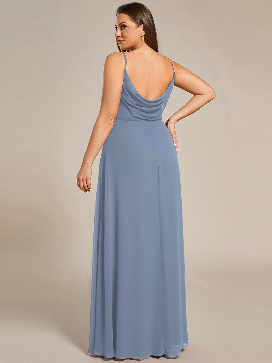 Brautjungfernkleid mit V-Ausschnitt schmalen Trägern und bodenlangem Rock #Farbe_SL