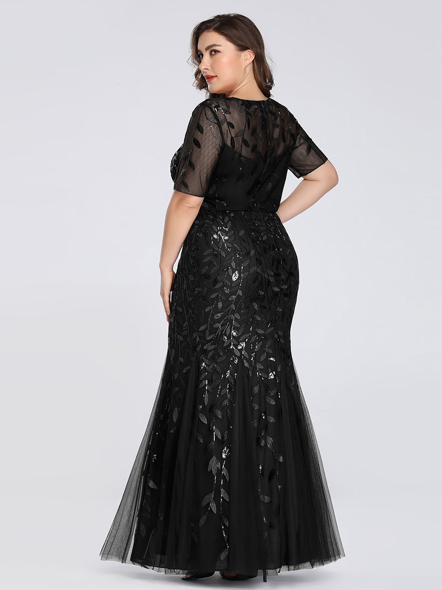Bodenlanger Bodycon Kleid Mit Rundhalsausschnitt Pailletten Bestickte Patchwork Details #Farbe_Schwarz