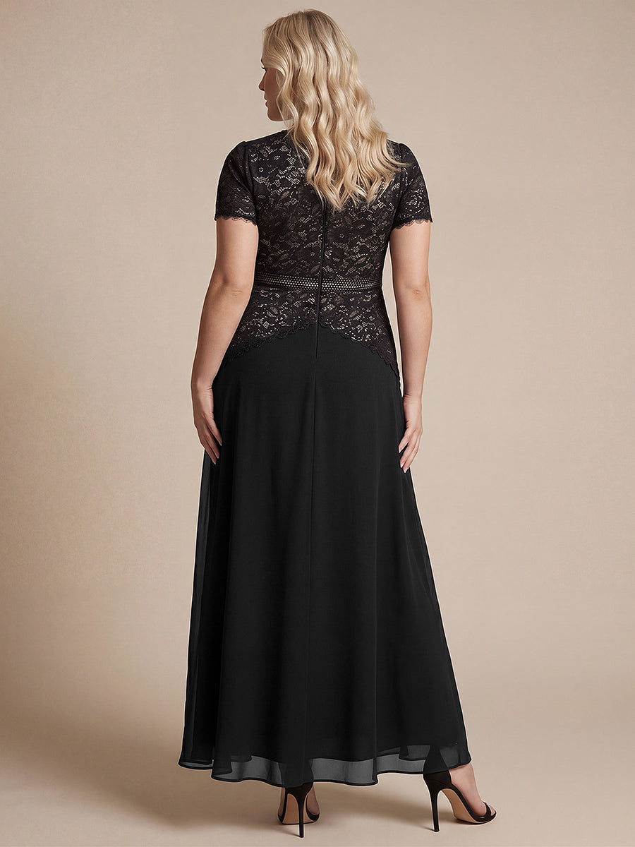Kn?chellanges A-Linien Kleid Runder Ausschnitt Spitze Pailletten #Farbe_Schwarz