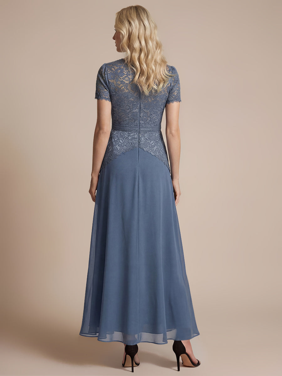 Kn?chellanges A-Linien Kleid Runder Ausschnitt Spitze Pailletten #Farbe_Taubenblau