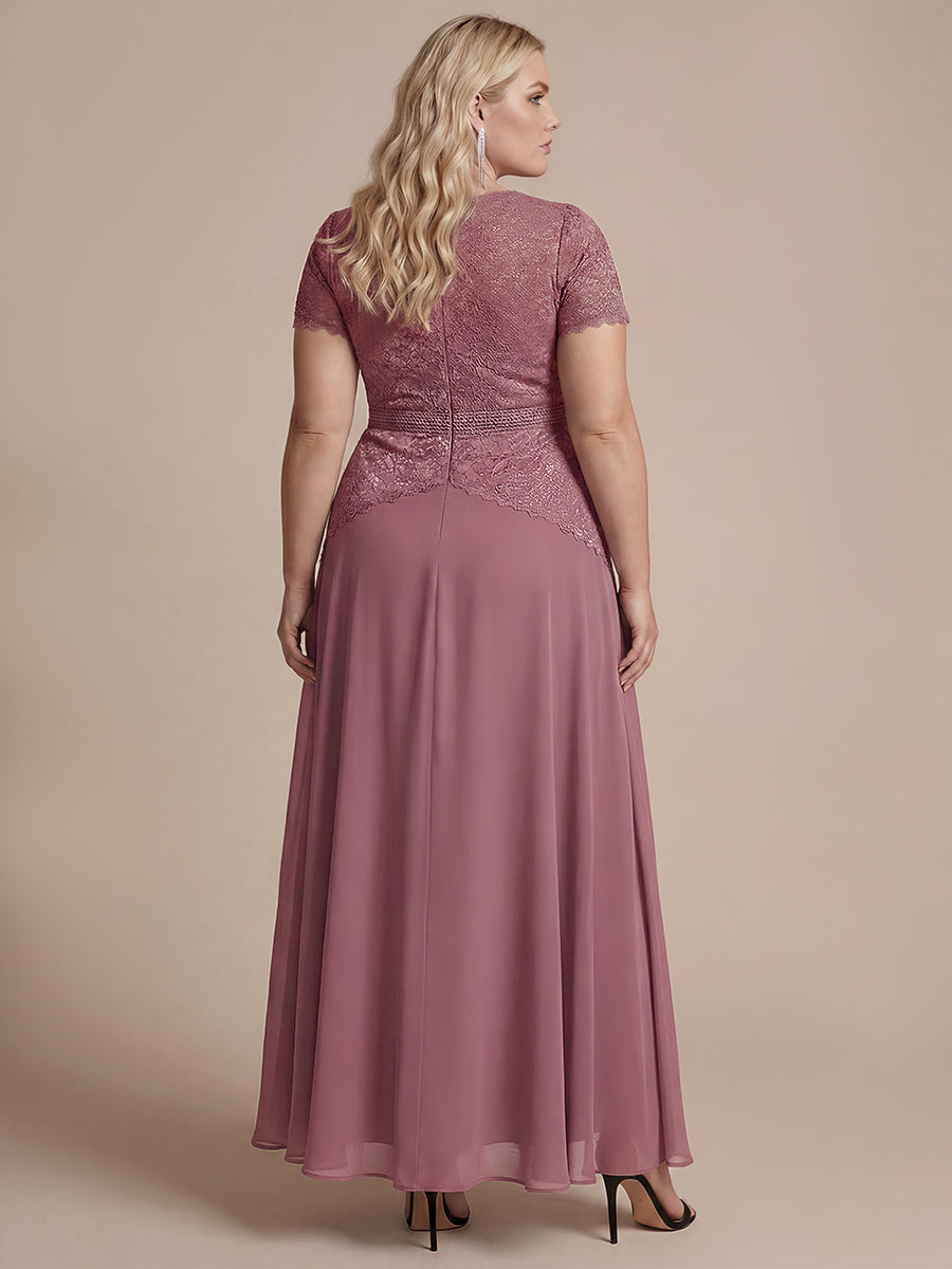 Kn?chellanges A-Linien Kleid Runder Ausschnitt Spitze Pailletten #Farbe_Orchideenviolett