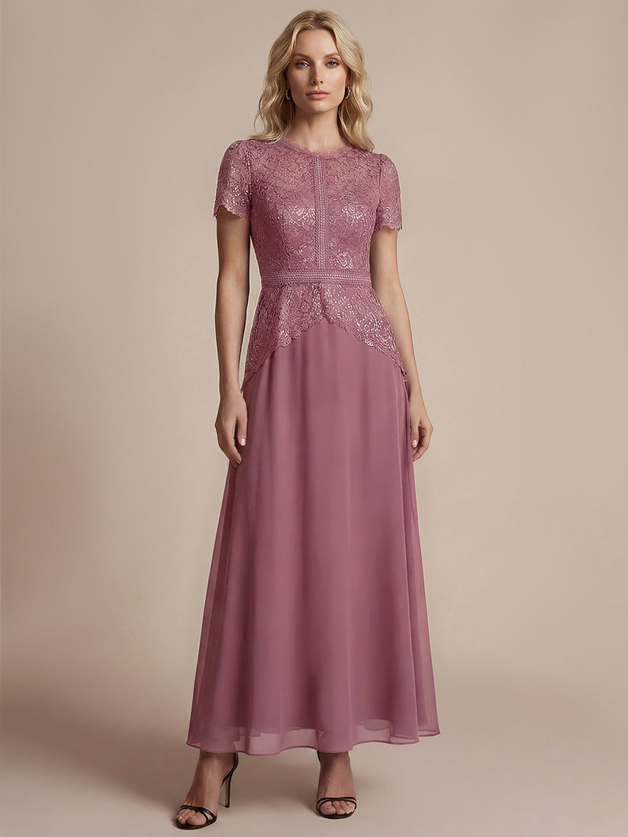 Kn?chellanges A-Linien Kleid Runder Ausschnitt Spitze Pailletten #Farbe_Orchideenviolett