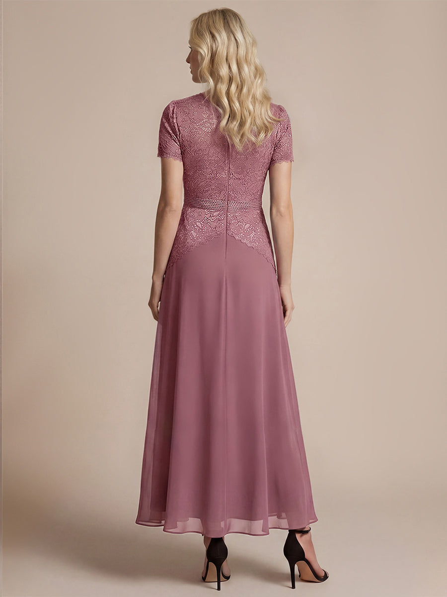 Kn?chellanges A-Linien Kleid Runder Ausschnitt Spitze Pailletten #Farbe_Orchideenviolett