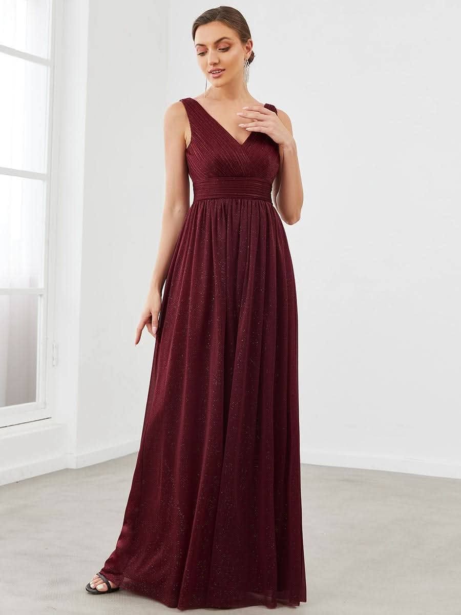 Elegante V-neck Schulterfrei Abendkleider #Farbe_Burgunderrot