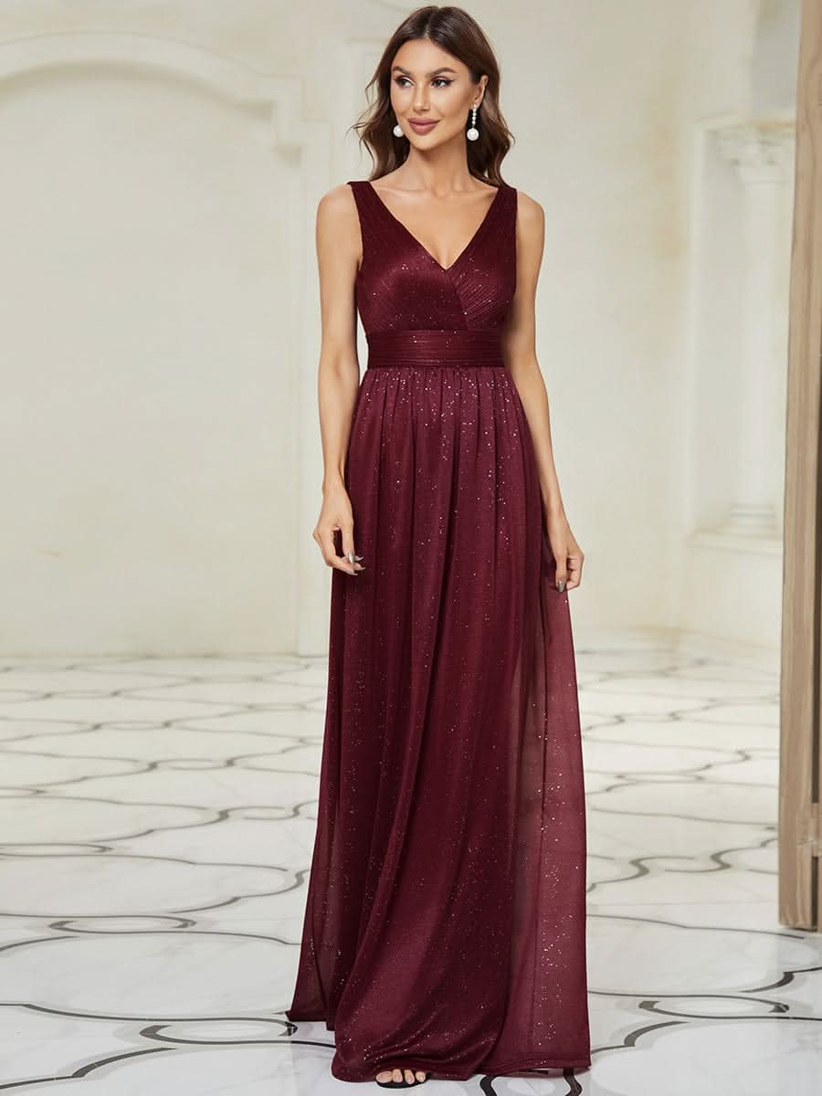 Elegante V-neck Schulterfrei Abendkleider #Farbe_Burgunderrot