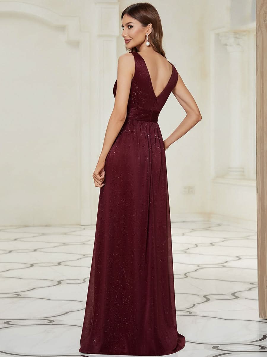 Elegante V-neck Schulterfrei Abendkleider #Farbe_Burgunderrot