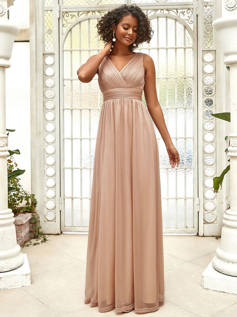 Elegante V-neck Schulterfrei Abendkleider #Farbe_Roségold