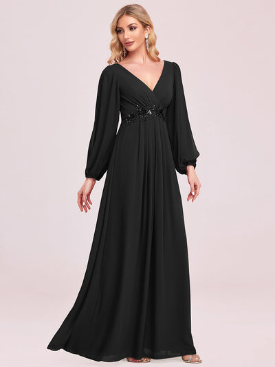 A-Linie Chiffon Lang mit Ärmel Brautmutterkleider #Farbe_Schwarz