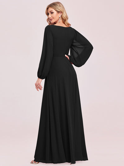A-Linie Chiffon Lang mit Ärmel Brautmutterkleider #Farbe_Schwarz